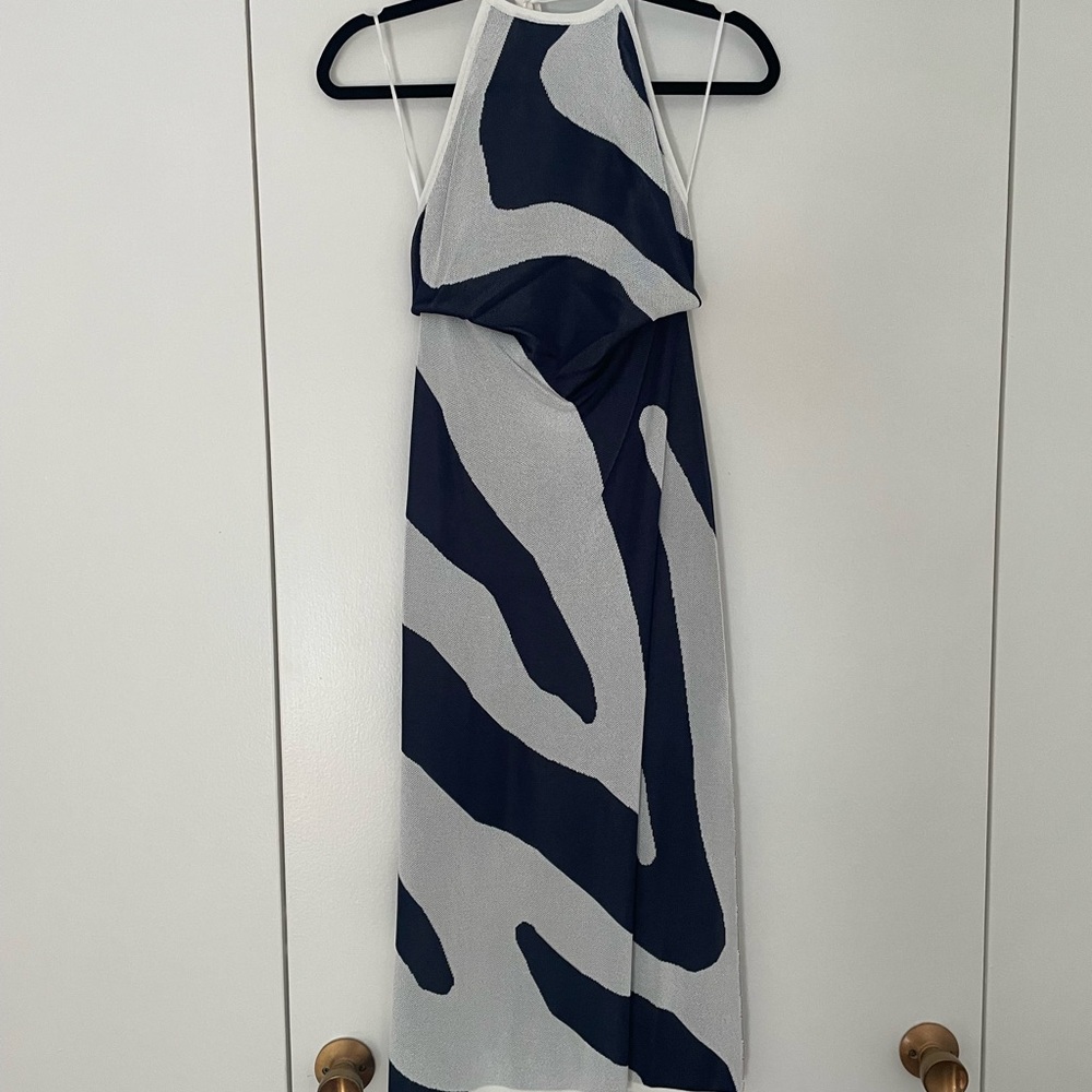 Milly Navy and White Halter Maxi Dress